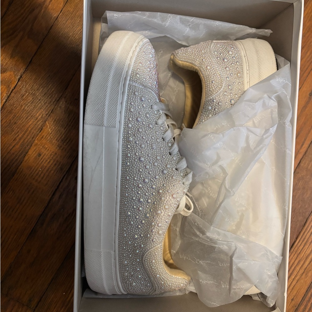 Betsey Johnson Pearl-Studded Cream Sneakers